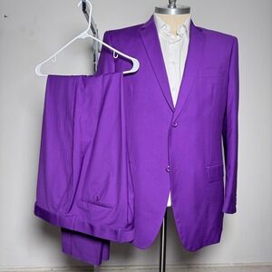 Vitali Suit Mens 46L W40 Purple Solid 2-Button Single Breasted Formal Party
